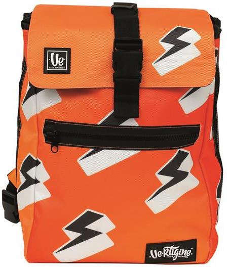 Zaino scuola estensibile con scomparti e chiusura a zip Vertigine. Arancione con fulmini