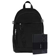 Zaino scuola con zip, tasca interna per PC, diario BE YOU 2025-26 e fascia portapenna. Nero