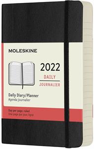 Agenda giornaliera Moleskine 2022, 12 mesi, Pocket, copertina morbida - Nero