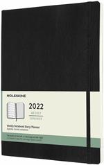 Agenda settimanale Moleskine 2022, 12 mesi con spazio per note, XL, copertina morbida - Nero
