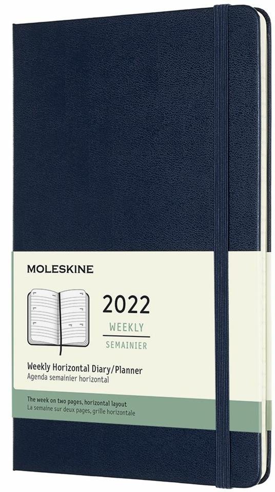 Agenda settimanale Moleskine 2022, 12 mesi orizzontale, Large, copertina rigida - Blu zaffiro