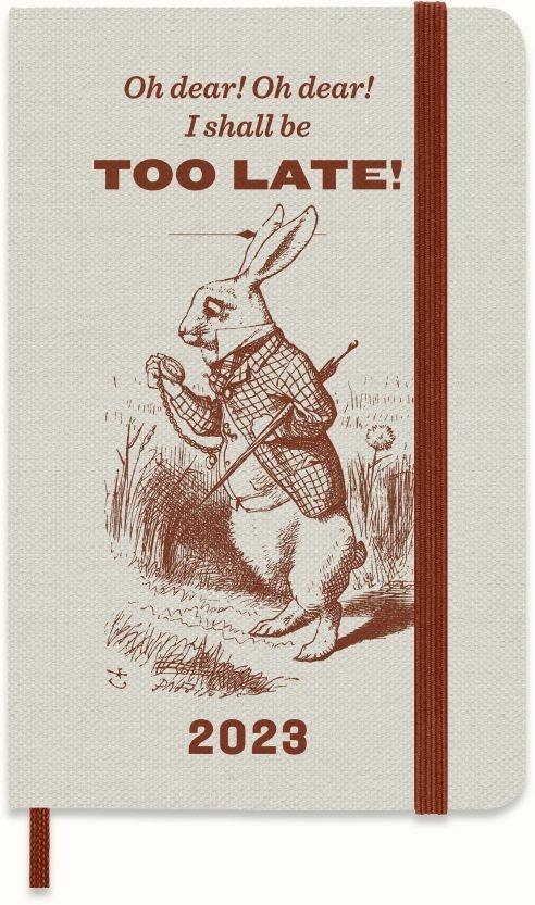 Agenda settimanale Moleskine 2023, 12 mesi, Pocket, Alice in Wonderland, mandorla, coniglio, con spazio per note - 9 x 14 cm