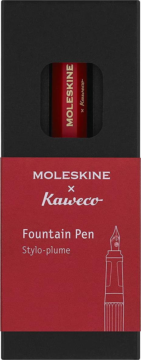 Moleskine x Kaweko, Penna Stilografica in Plastica ABS, M Placcato in Oro Cartuccia d'Inchiostro Blu Inclusa, Colore Rosso