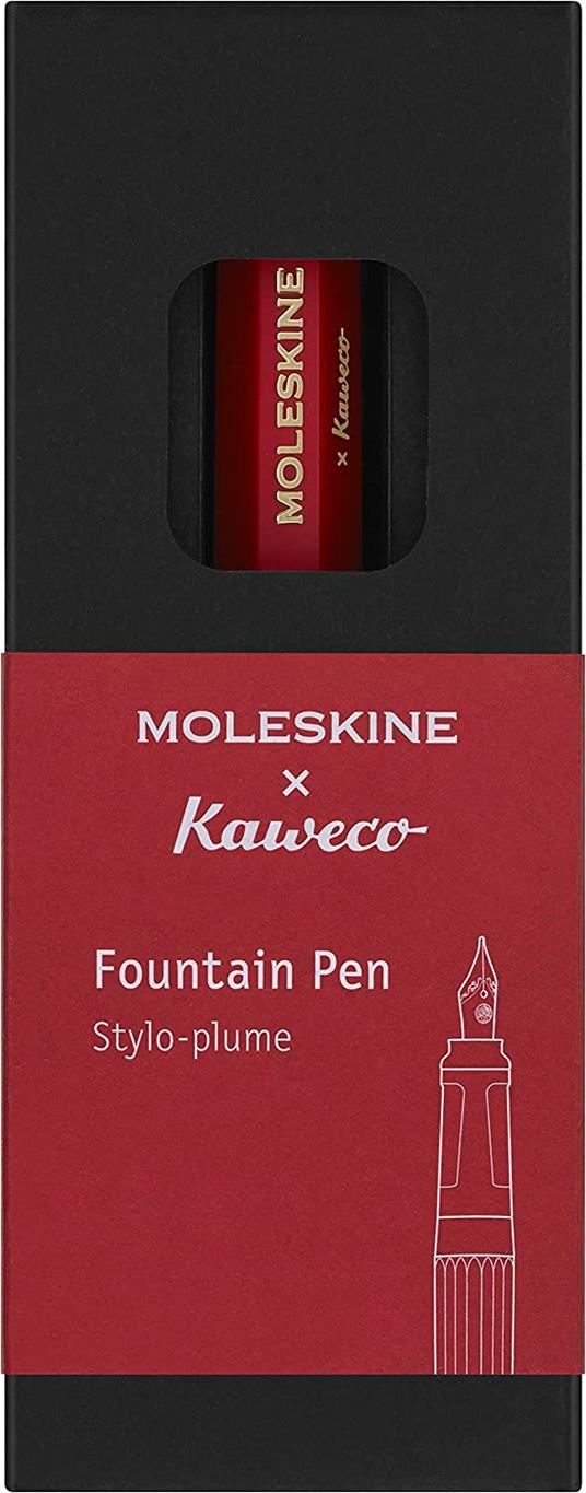 Moleskine x Kaweko, Penna Stilografica in Plastica ABS, M Placcato in Oro Cartuccia d'Inchiostro Blu Inclusa, Colore Rosso