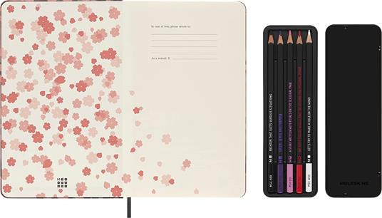 Bundle cofanetto Taccuino Moleskine Sakura, a pagine bianche, large, limited edition - 13 x 21 cm + Set 5 matite colorate - 3