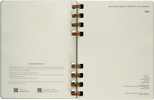 Planner Spiral Moleskine mensile orizzontale 2024, 12 mesi, XL, copertina rigida, Kiwi - 20, 4 x 25, 2 cm - 3