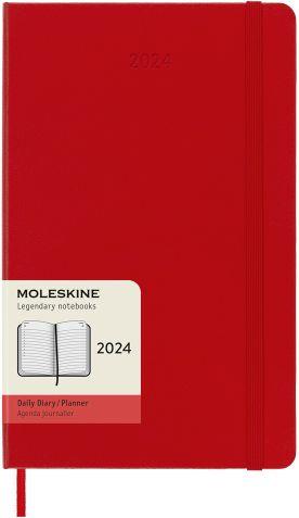 Agenda Moleskine giornaliera 2024, 12 mesi, Large, copertina rigida, Rosso scarlatto - 13 x 21 cm - 7
