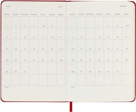 Agenda Moleskine giornaliera 2024, 12 mesi, Pocket, copertina rigida, Rosso scarlatto - 9 x 14 cm - 4