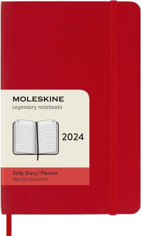 Agenda Moleskine giornaliera 2024, 12 mesi, Pocket, copertina morbida, Rosso scarlatto - 9 x 14 cm - 7