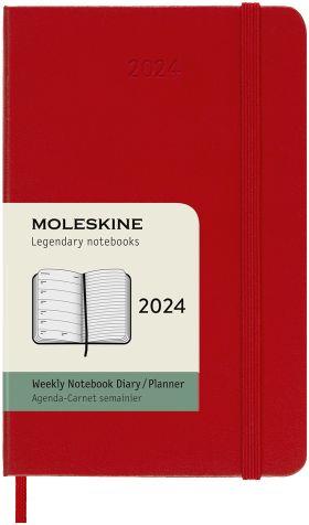 Agenda Moleskine settimanale 2024, 12 mesi, Pocket, copertina rigida, Rosso scarlatto - 9 x 14 cm - 7