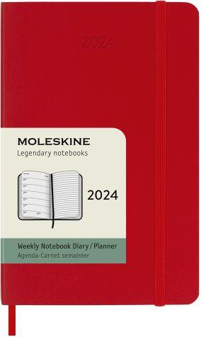 Agenda Moleskine settimanale 2024, 12 mesi, Pocket, copertina morbida, Rosso scarlatto - 9 x 14 cm - 7