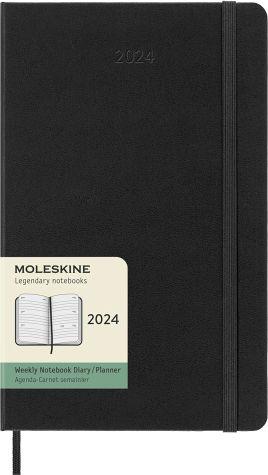Agenda Moleskine settimanale orizzontale 2024, 12 mesi, Large, copertina rigida, Nero - 13 x 21 cm - 7