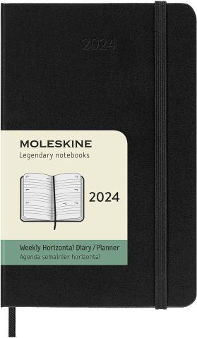 Agenda Moleskine settimanale orizzontale 2024, 12 mesi, Pocket, copertina rigida, Nero - 9 x 14 cm - 7