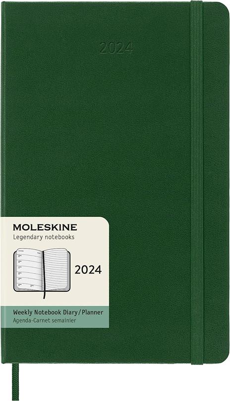 Agenda Moleskine settimanale 2024, 12 mesi, Large, copertina rigida, Verde mirto - 13 x 21 cm