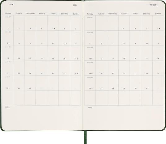 Agenda Moleskine settimanale 2024, 12 mesi, Large, copertina rigida, Verde mirto - 13 x 21 cm - 5