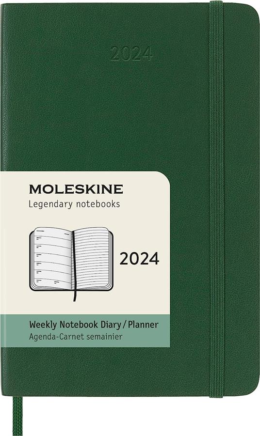 Agenda Moleskine settimanale 2024, 12 mesi, Pocket, copertina morbida, Verde mirto - 9 x 14 cm