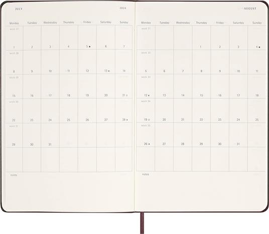 Agenda Moleskine settimanale 2024, 12 mesi, Large, copertina rigida, Rosso borgogna - 13 x 21 cm - 5