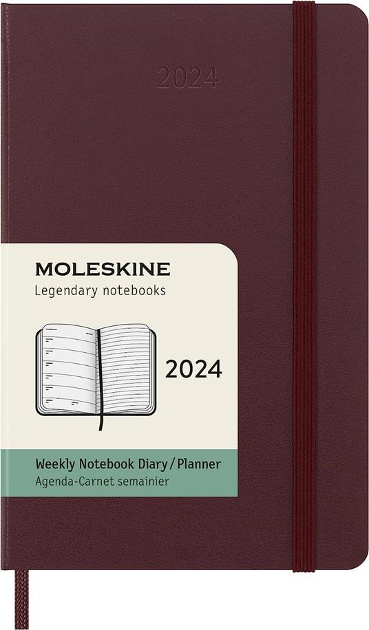 Agenda Moleskine settimanale 2024, 12 mesi, Pocket, copertina rigida, Rosso borgogna - 9 x 14 cm