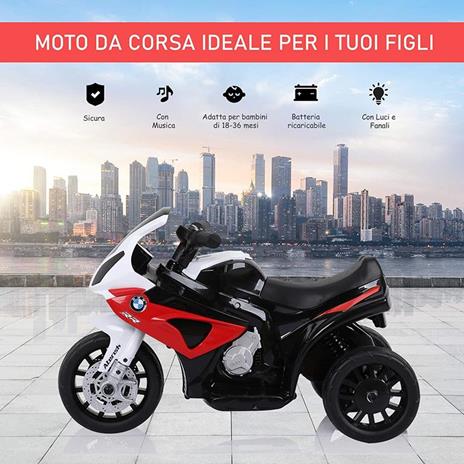 Moto Elettrica Per Bambini Bmw S1000Rr Ufficiale, 3 Ruote Con Luci E Suoni Realistici, Rosso - 4