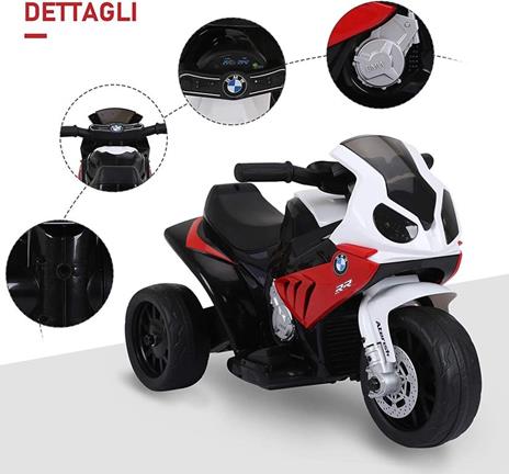 Moto Elettrica Per Bambini Bmw S1000Rr Ufficiale, 3 Ruote Con Luci E Suoni Realistici, Rosso - 5