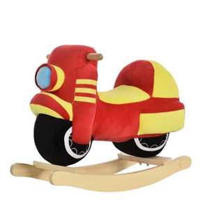 Giocattolo HomCom Dondolo per Bambini a Forma di Moto in Legno e Peluche Rosso e Giallo, Suoni Realistici HomCom