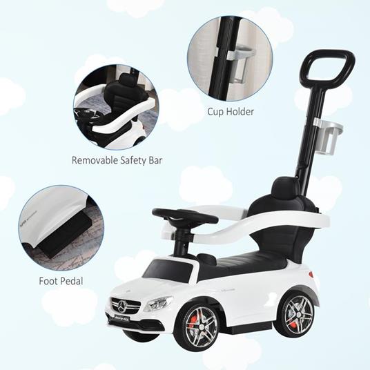 HOMCOM Macchina Cavalcabile per Bambini 12-36 Mesi Maniglione e Barre di Sicurezza Rimovibili - Bianco - 3