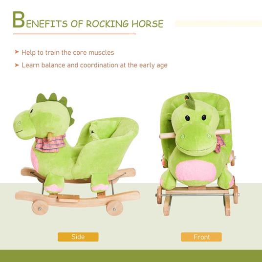 HOMCOM Dondolo con Ruote a Forma di Drago per Bambini 18-36 Mesi - Verde - 3