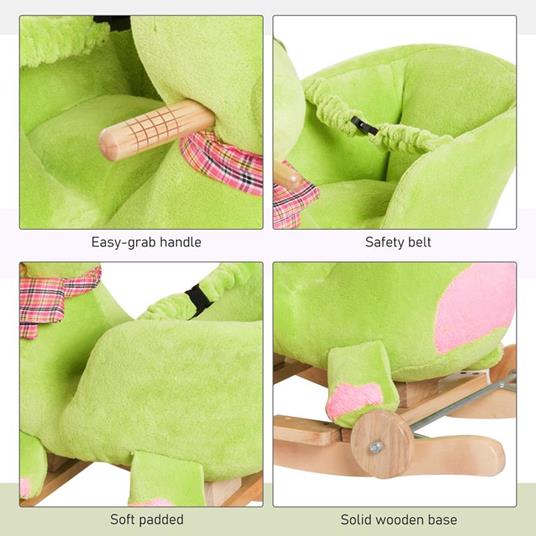 HOMCOM Dondolo con Ruote a Forma di Drago per Bambini 18-36 Mesi - Verde - 5