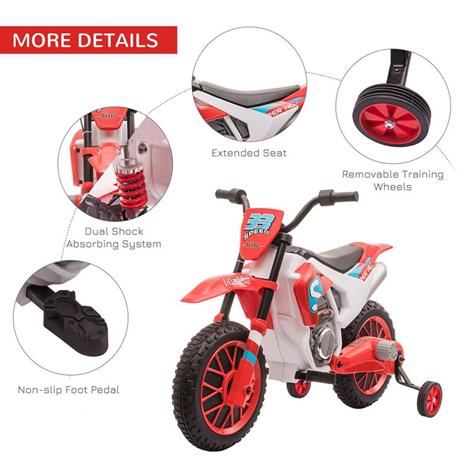HOMCOM Moto da Cross Elettrica per Bambini da 3-5 Anni - Rosso - 3