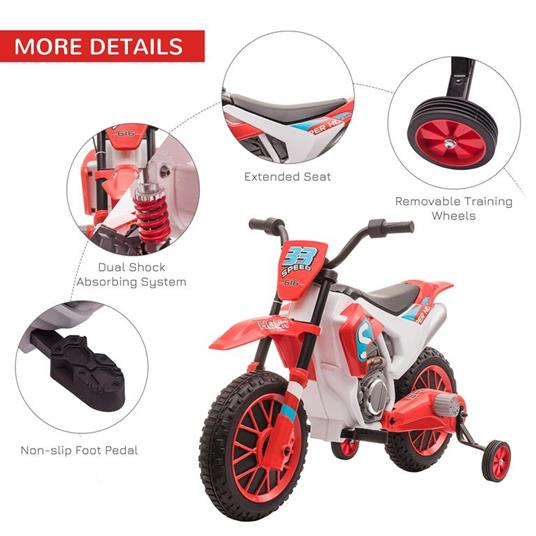 HOMCOM Moto da Cross Elettrica per Bambini da 3-5 Anni - Rosso - 3