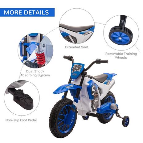 HOMCOM Moto da Cross Elettrica per Bambini da 3-5 Anni - Blu - 3