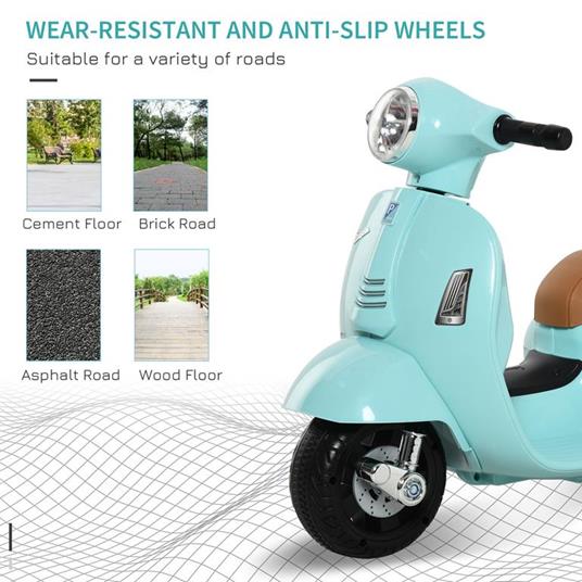 HOMCOM Moto Elettrica per Bambini con Licenza Ufficiale Vespa Batteria 6V, Fari e Clacson, per Bimbi da 18-36 mesi, Verde, 66.5x38x52cm - 3