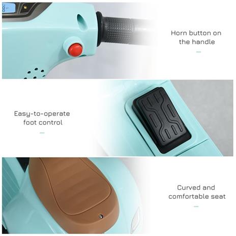 HOMCOM Moto Elettrica per Bambini con Licenza Ufficiale Vespa Batteria 6V, Fari e Clacson, per Bimbi da 18-36 mesi, Verde, 66.5x38x52cm - 4