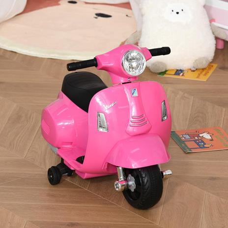 HOMCOM Moto Elettrica per Bambini con Licenza Ufficiale Vespa Batteria 6V, Fari e Clacson, per Bimbi da 18-36 mesi, Rosa, 66.5x38x52cm - 2