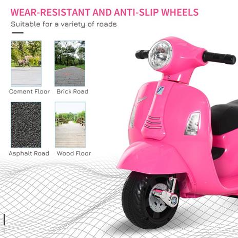 HOMCOM Moto Elettrica per Bambini con Licenza Ufficiale Vespa Batteria 6V, Fari e Clacson, per Bimbi da 18-36 mesi, Rosa, 66.5x38x52cm - 3