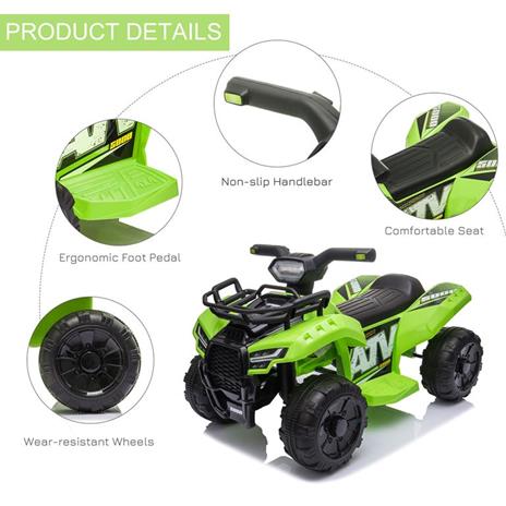 HOMCOM Quad Elettrico per Bambini con Batteria Ricaricabile 6V Età 18-36 Mesi - Verde - 3