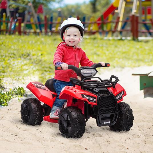 HOMCOM Quad Elettrico per Bambini Fari Funzionanti e Pedale Età 18-36 Mesi - Rosso - 2