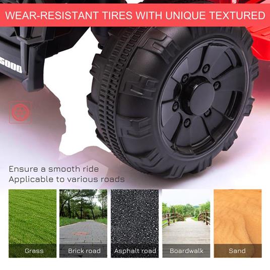 HOMCOM Quad Elettrico per Bambini Fari Funzionanti e Pedale Età 18-36 Mesi - Rosso - 4