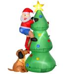 HOMCOM Albero di Natale Gonfiabile con Babbo Natale, Cagnolino e Luci LED, Decorazione Natalizia da Esterno, 123x85x180cm
