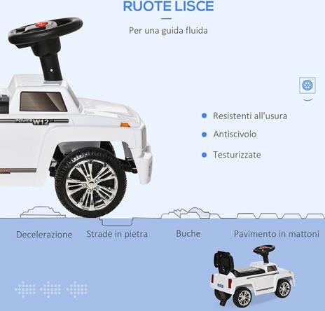 HOMCOM Macchina Giocattolo Cavalcabile Fuoristrada per Bambini con Fari e Musiche Integrate 18-36 Mesi - Bianco - 3