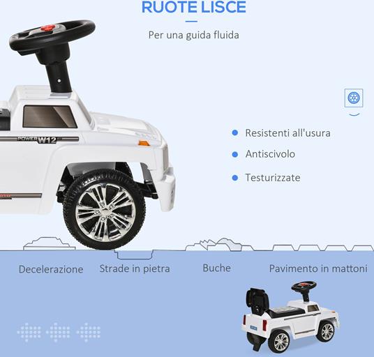 HOMCOM Macchina Giocattolo Cavalcabile Fuoristrada per Bambini con Fari e Musiche Integrate 18-36 Mesi - Bianco - 3