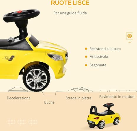 HOMCOM Macchina Giocattolo per Bambini Cavalcabile, Musiche e Fari, Età 18-36 Mesi - Giallo - 3