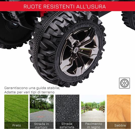 HOMCOM Quad per Bambini Elettrico 12V con Fari Funzionanti e Pedale, Batteria Ricaricabile, Età 3-5 Anni, 100x65x73cm - Nero/Rosso - 4