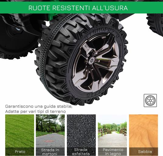 HOMCOM Quad per Bambini Elettrico 12V con Fari Funzionanti e Pedale, Batteria Ricaricabile, Età 3-5 Anni, 100x65x73cm - Nero/Verde - 4