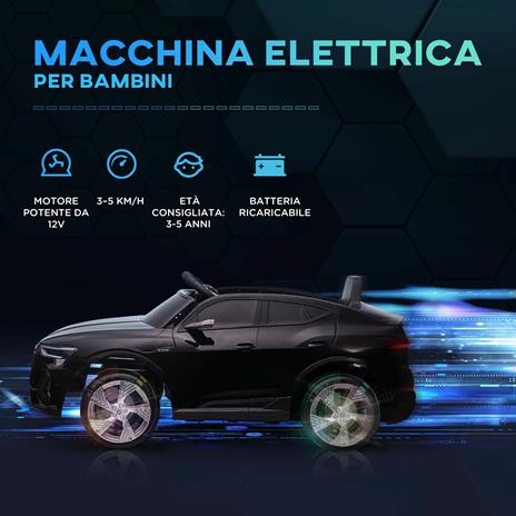 HOMCOM Macchina Elettrica per Bambini 12V con Telecomando, Velocità 3-5km/h, Luci e Musica, Età 3-5 Anni, Nero - 3