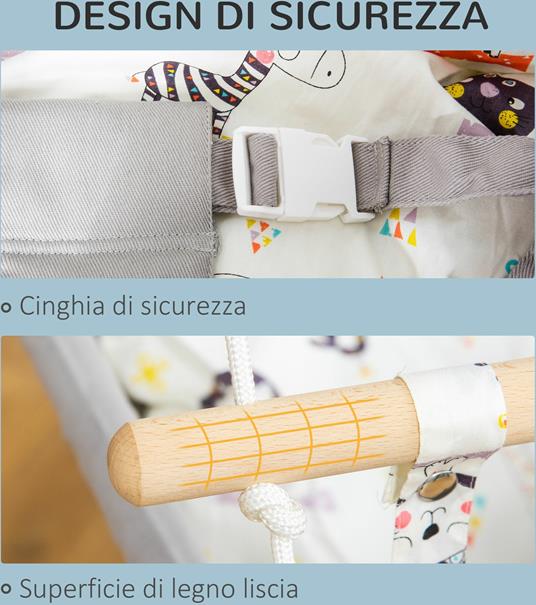 Outsunny Altalena per Bambini 6-36 Mesi in Legno e Cotone, 70x45x160cm, Grigio - 3
