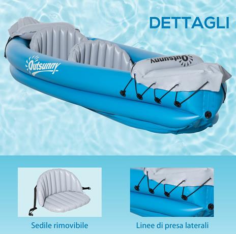 Outsunny Canoa Gonfiabile 2 Posti, Kayak con 2 Remi in Alluminio, Pompa Gonfiaggio e Kit Riparazione, Azzurro - 4