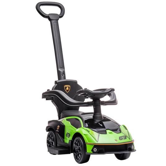 AIYAPLAY Macchina per Bambini 2 in 1 Marchio Lamborghini, Macchinina a Spinta con Maniglione e Barriera di Sicurezza, Volante e Clacson, Verde