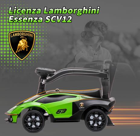 AIYAPLAY Macchina per Bambini 2 in 1 Marchio Lamborghini, Macchinina a Spinta con Maniglione e Barriera di Sicurezza, Volante e Clacson, Verde - 5