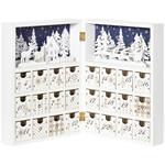 HOMCOM Calendario Avvento di Natale a forma di Libro con Scritte e Motivi a Tema, 22x9x30 cm, in Compensato, Bianco